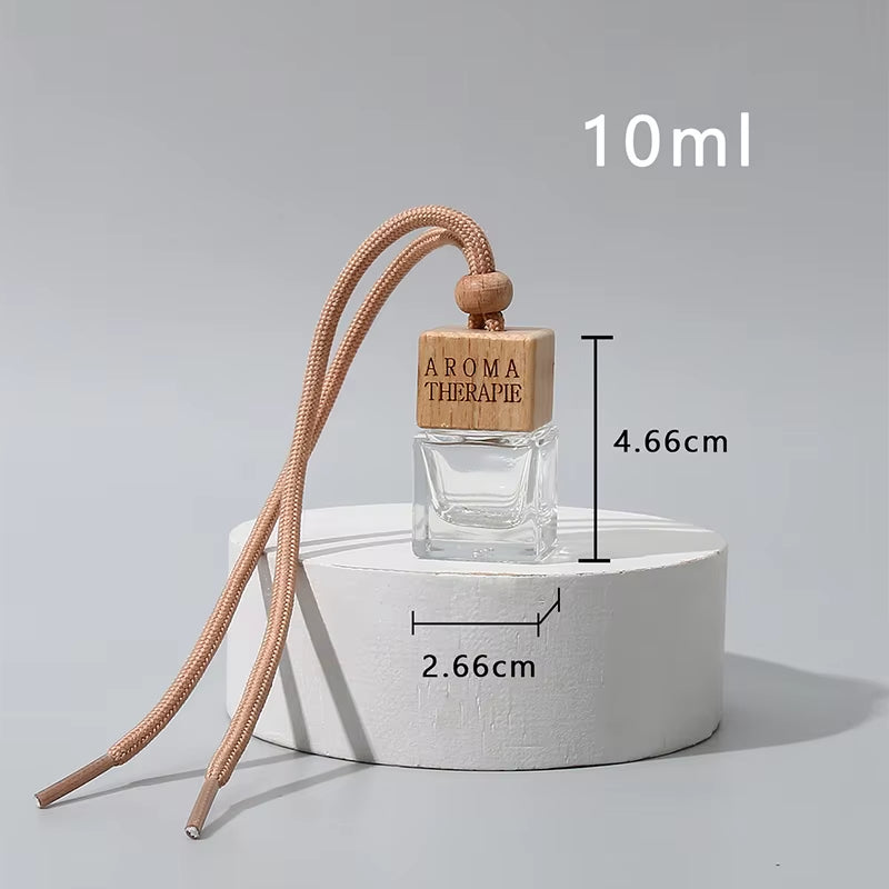 5/10 Pcs10Ml Square Wooden Cap Essential Oils Clear Glass Car Hanging Diffuser Perfume Bottles with Free Funnel,Dropper AUVELL