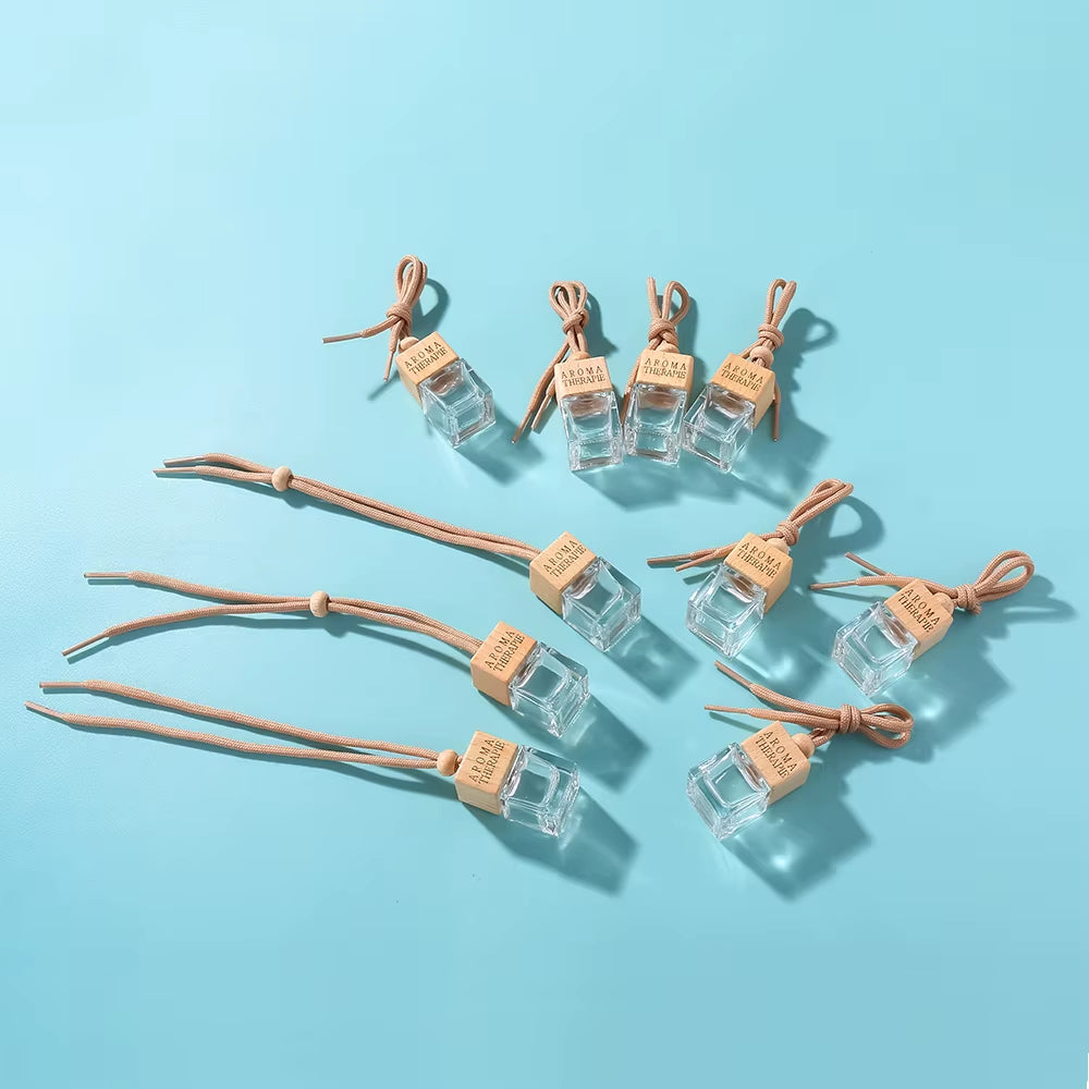 5/10 Pcs10Ml Square Wooden Cap Essential Oils Clear Glass Car Hanging Diffuser Perfume Bottles with Free Funnel,Dropper AUVELL