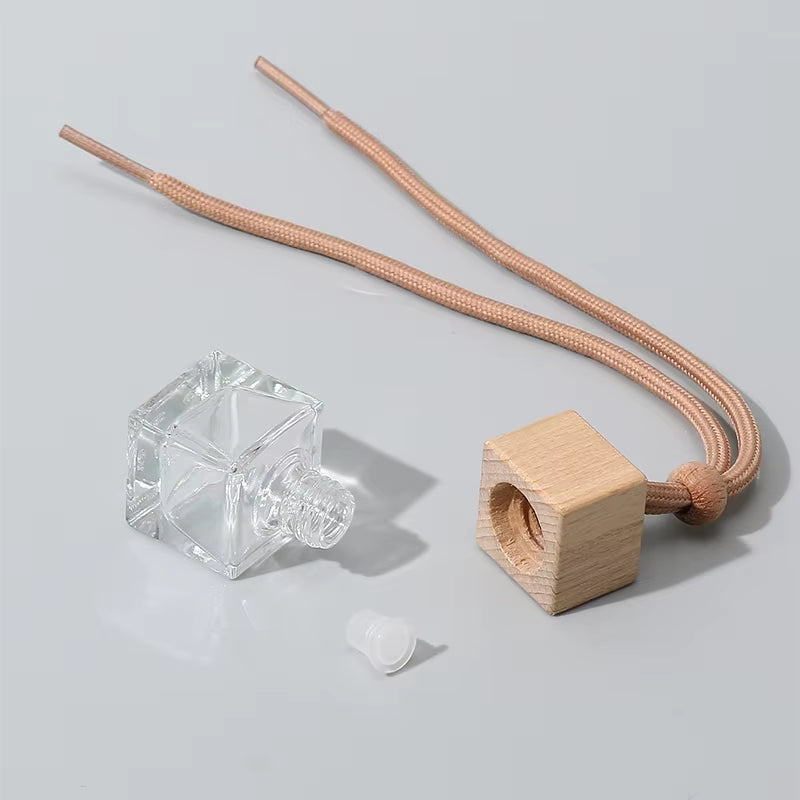 5/10 Pcs10Ml Square Wooden Cap Essential Oils Clear Glass Car Hanging Diffuser Perfume Bottles with Free Funnel,Dropper AUVELL