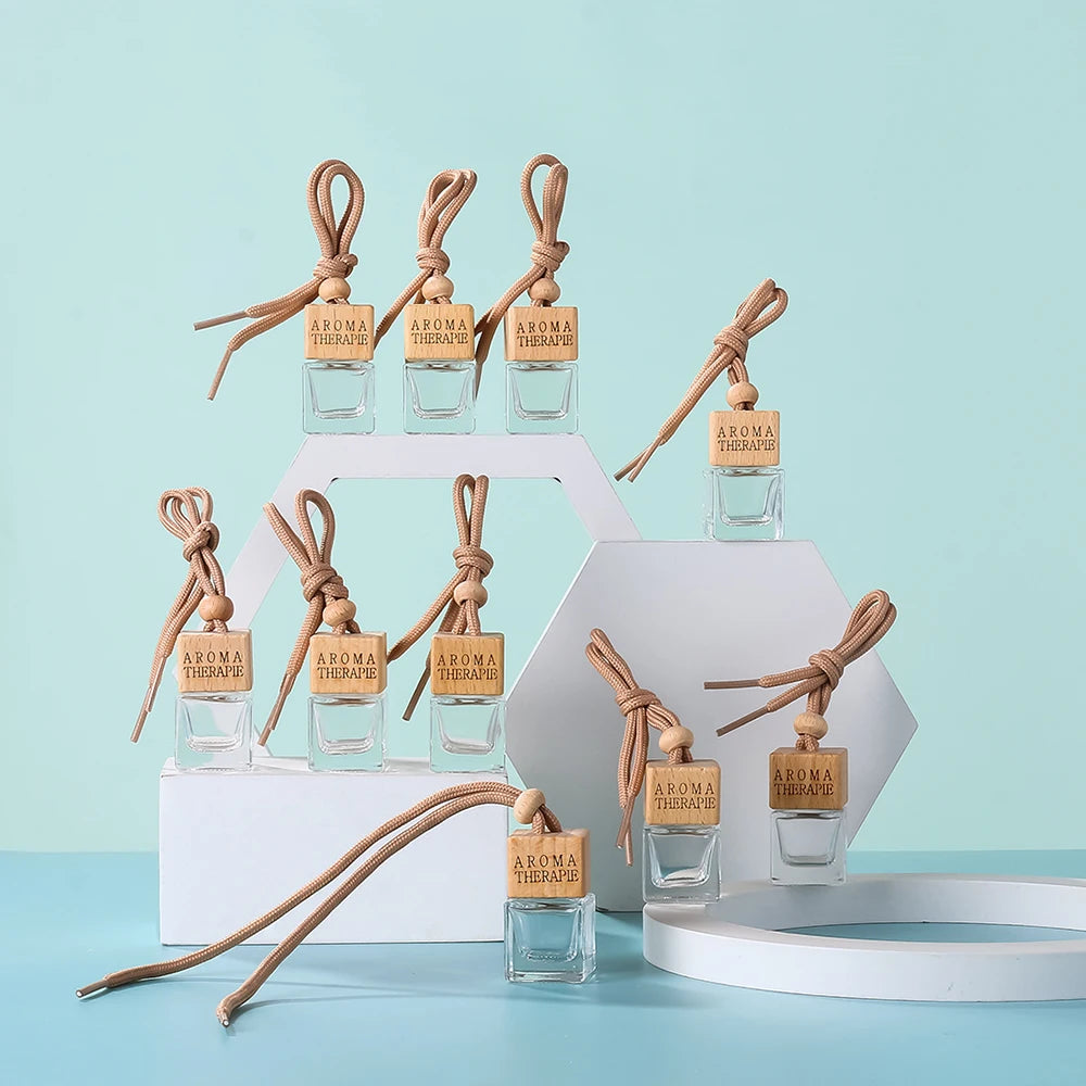5/10 Pcs10Ml Square Wooden Cap Essential Oils Clear Glass Car Hanging Diffuser Perfume Bottles with Free Funnel,Dropper AUVELL